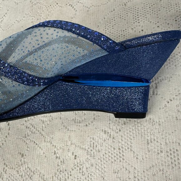 Proxy Navy Mesh and Sparkle Blue with silver Rhinestone, Slides, Block Heel, 9M - Picture 9 of 9